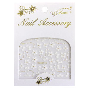 3-D Nail Sticker model Flowers White/Gold BLE261J