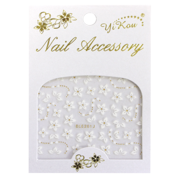 3-D Nail Sticker model Flowers White/Gold BLE261J