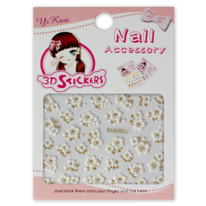 3-D Nail Sticker model Flowers White/Gold BLE262J
