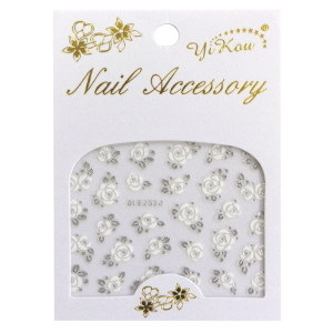 3-D Nail Sticker model Flowers White/Silver BLE252J