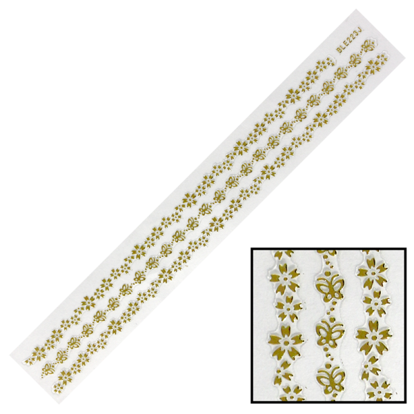 3-D Nail Sticker model Flowers and Butterfly Gold BLE223J