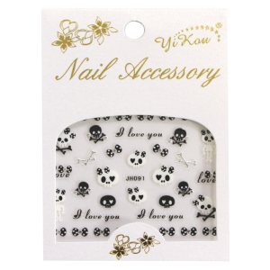 3-D Nail Sticker model Halloween Skulls Black/Silver JH091