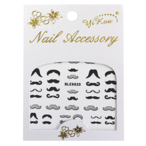 3-D Nail Sticker model Mustache Black/Silver BLE982D