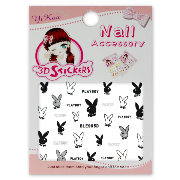 3-D Nail Sticker model Playboy Black/Silver BLE995D