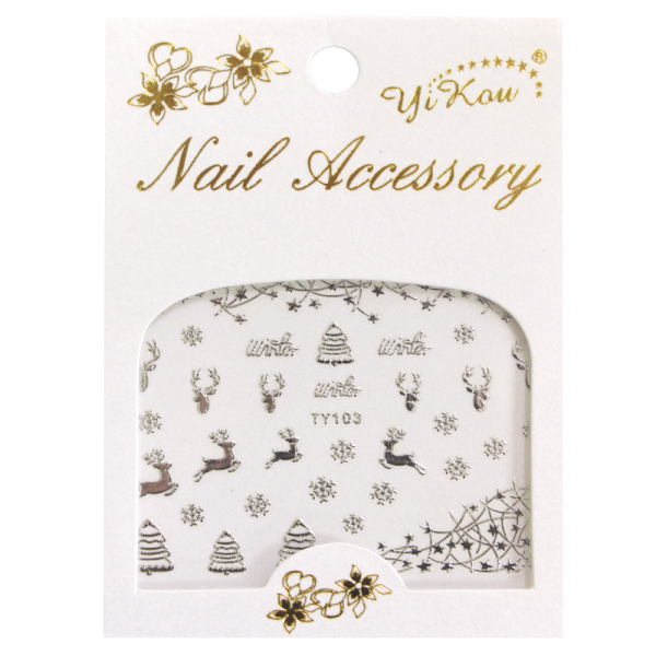 3-D Nail Sticker model Silver Reindeer and Xmas Tree TY103