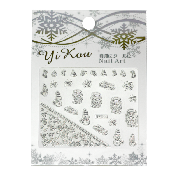 3-D Nail Sticker model Silver Xmas Snowman TY111