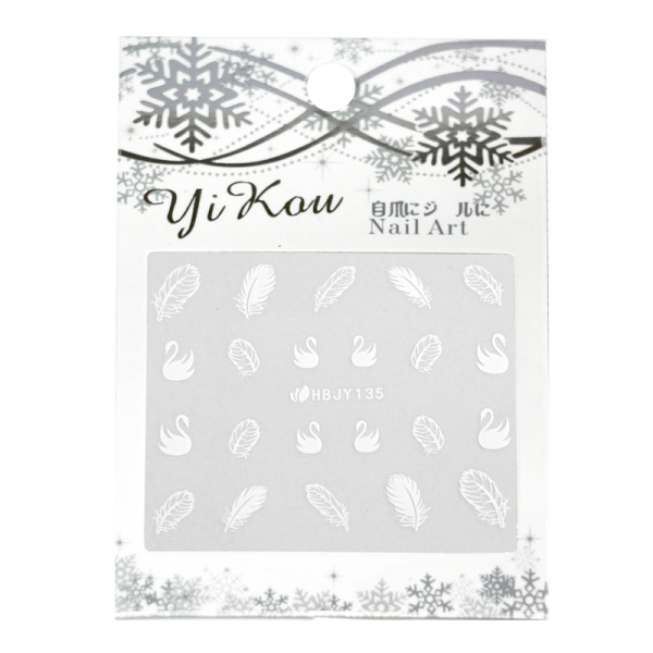 3-D Nail Sticker model white feathers and swans HBJY135