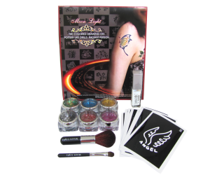 Body Temporary Tattoo Kit Moon Light 6 colors 10 Stencils