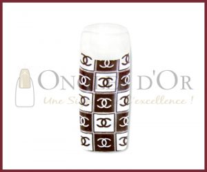 Decorative Nail Tips - Full Well - Chanel Logo White/Brown (70)