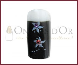 Decorative Nail Tips - Full Well - Flowers Silver/Black with Sto