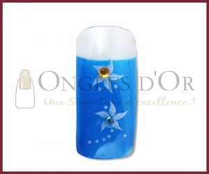 Decorative Nail Tips - Full Well - Flowers White/Blue with Stone