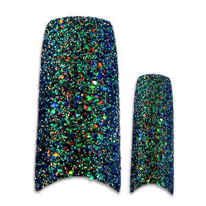 Decorative Nail Tips - Half Well - Black Glitter 100 pcs