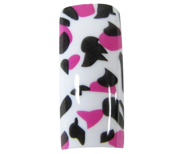 Decorative Nail Tips Half Well Black/Pink Spots on White (70) (P