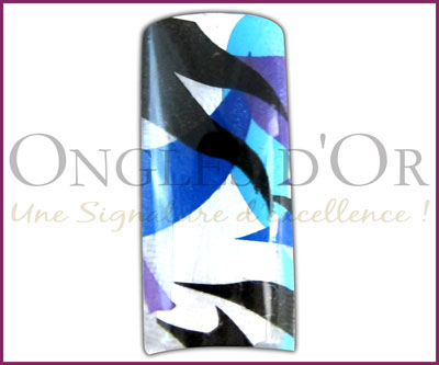 Decorative Nail Tips Half Well Blue/Black Pattern on Clear (70)