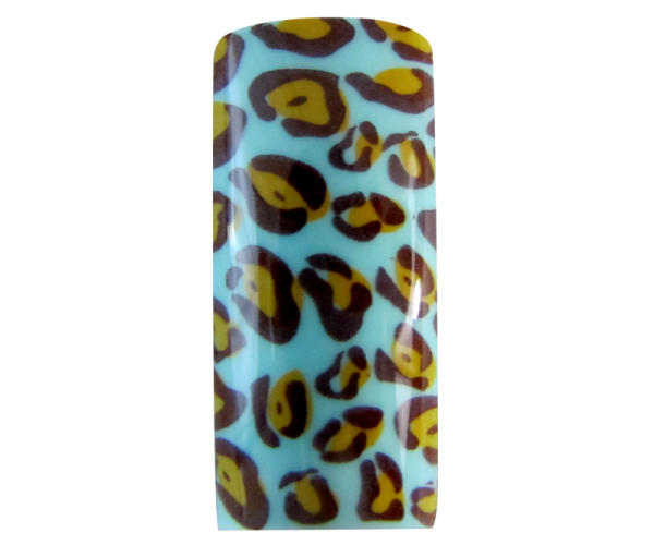 Decorative Nail Tips Half Well Brown/Yellow Leopard on Blue (70)