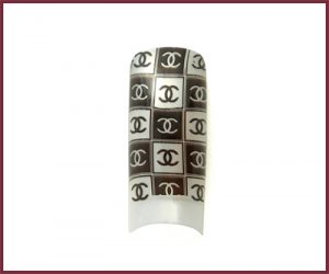Decorative Nail Tips - Half Well - Chanel Logo Brown/Silver (YN3