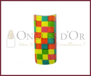 Decorative Nail Tips - Half Well - Checkerborad Yellow/Green/Ora