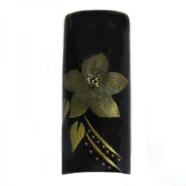 Decorative Nail Tips - Half Well - Flower Gold/Black (70)