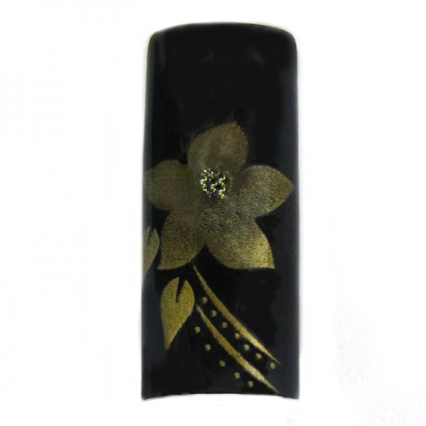 Decorative Nail Tips – Half Well – Flower Gold/Black (70)