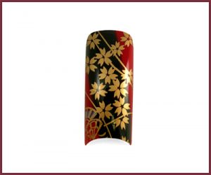 Decorative Nail Tips - Half Well - Flower Gold/Black/Red (YN38)