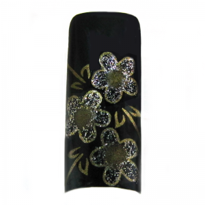 Decorative Nail Tips - Half Well - Flower Silver/Gold/Black (70)