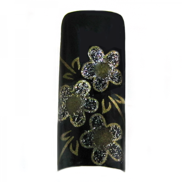 Decorative Nail Tips – Half Well – Flower Silver/Gold/Black (70)