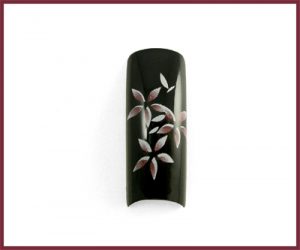 Decorative Nail Tips - Half Well - Flower White/Burgundy/Black (