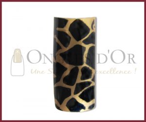 Decorative Nail Tips - Half Well - Giraffe Print Black/Gold (70)
