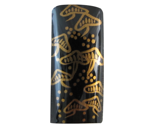 Decorative Nail Tips Half Well Gold on Black Pattern (70) (PDFL1