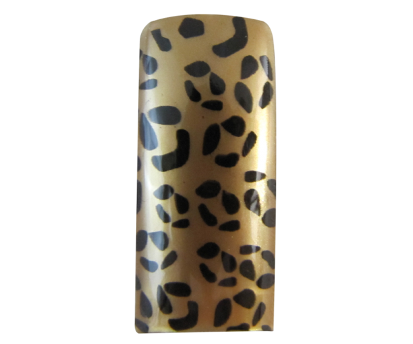 Decorative Nail Tips Half Well Leopard Black on Gold (70) (PDFL1