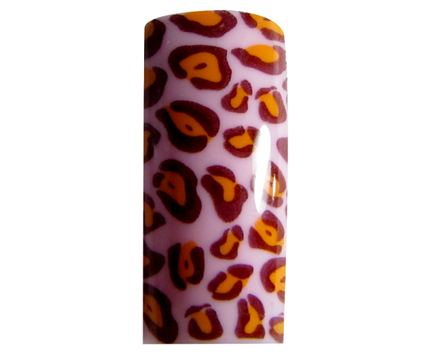 Decorative Nail Tips Half Well Leopard Red/Yellow on Pink (70) (