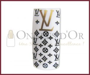 Decorative Nail Tips - Half Well - Louis Vuitton Logo Black/Gold