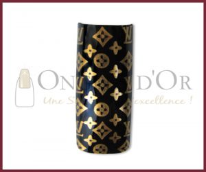 Decorative Nail Tips - Half Well - Louis Vuitton Logo Gold/Black