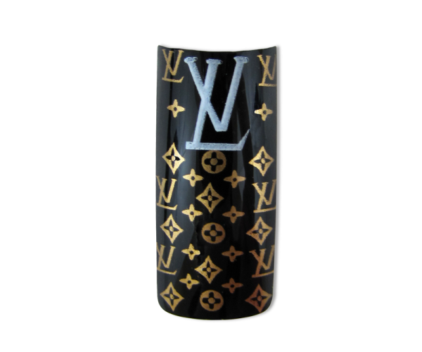 Decorative Nail Tips – Half Well – Louis Vuitton Logo White/Gold