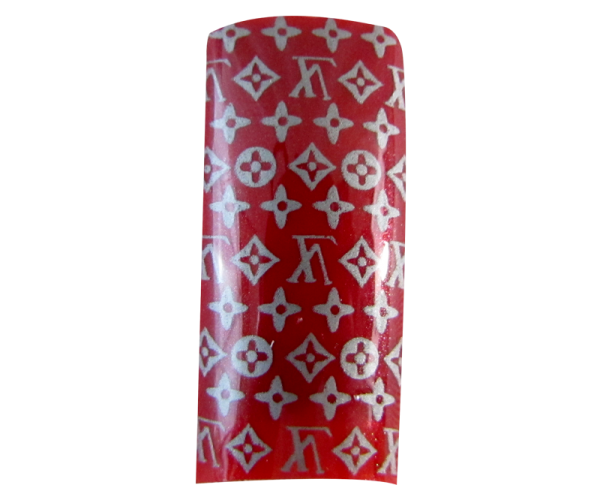 Decorative Nail Tips Half Well Louis Vuitton Silver on Red (70)