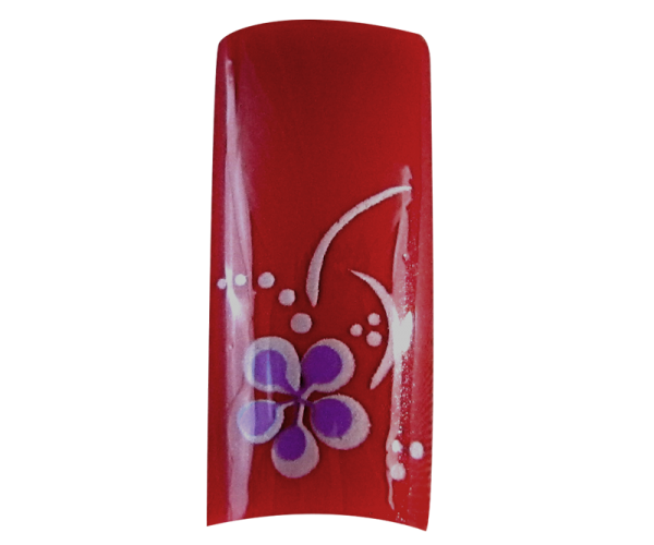 Decorative Nail Tips Half Well Mauve/White Flower on Red (70) PDFL6140