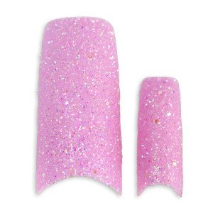Decorative Nail Tips - Half Well - Pink Glitter 100 pcs