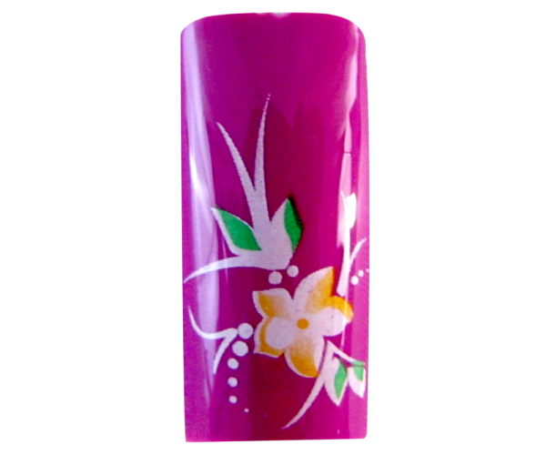 Decorative Nail Tips Half Well Pink/Yellow Flowers on Fuchsia (7