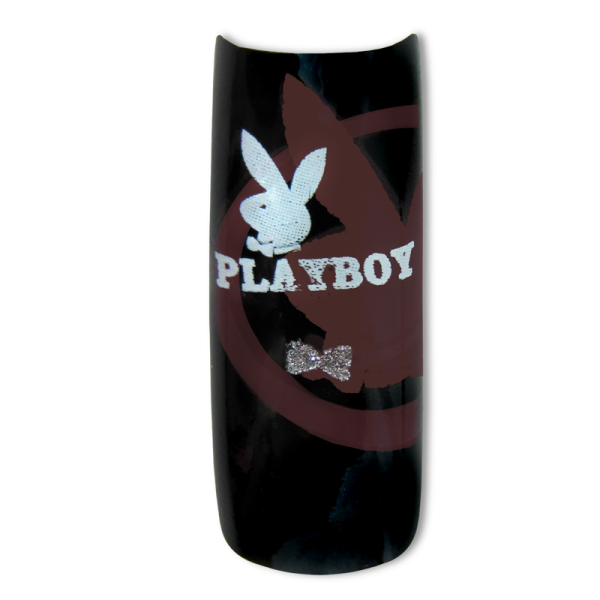 Decorative Nail Tips - Half Well - Playboy Logo White/Brown/Blac
