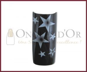 Decorative Nail Tips - Half Well - Stars Silver/Black (70)