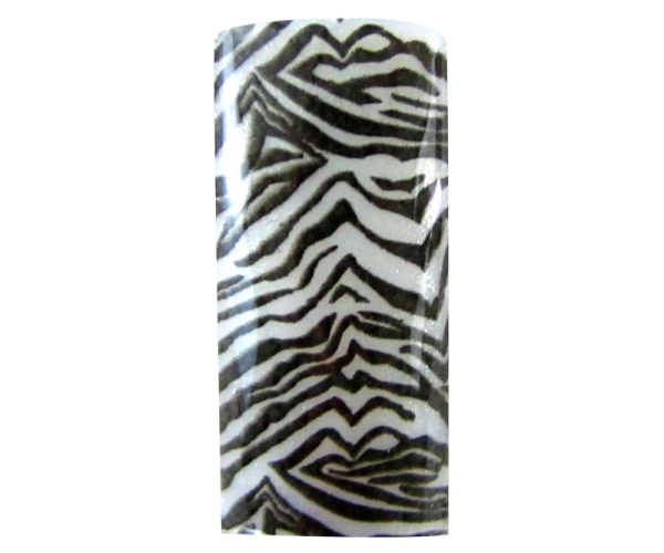 Decorative Nail Tips Half Well Tiger Black on Frosted Grey (70)