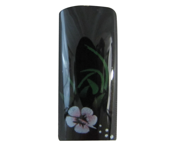 Decorative Nail Tips Half Well White Flowers on Black (70) (PDFL