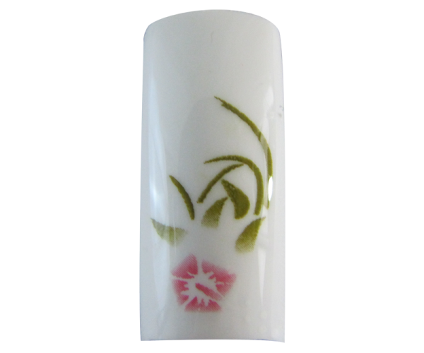 Decorative Nail Tips Half Well White/Pink Flowers on White (70)