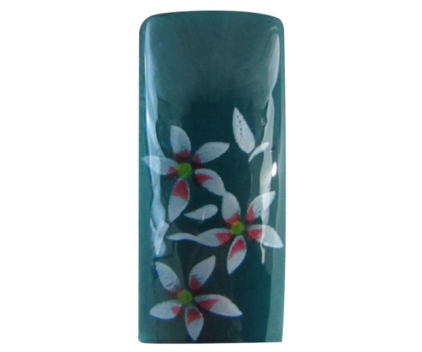 Decorative Nail Tips Half Well White/Red Flowers on Green (70) (