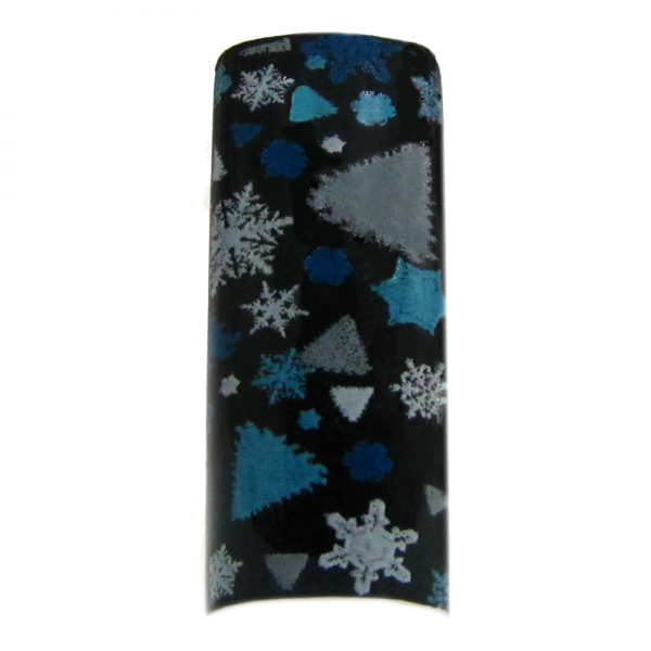 Decorative Nail Tips – Half Well – Winter Design on Black (70)