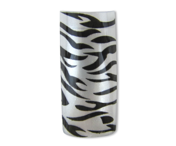 Decorative Nail Tips Half Well Zebra Black on Silver (70) (PDFL3