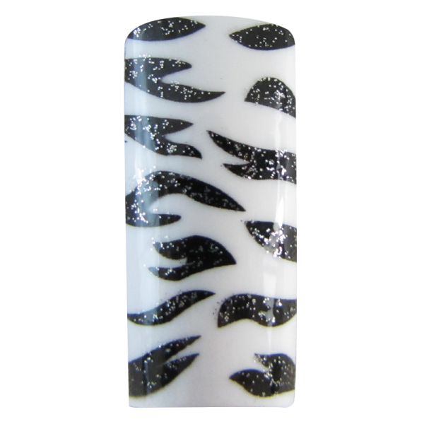 Decorative Nail Tips Half Well Zebra Black on White (70) (PDFL13