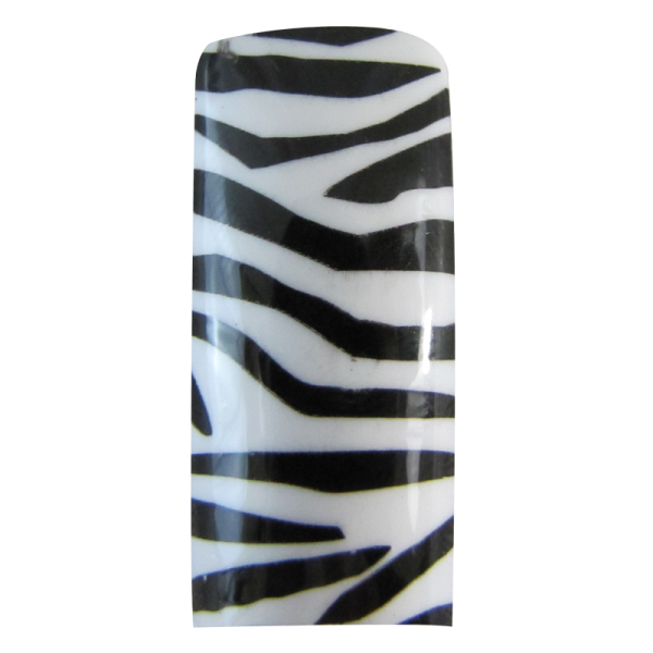 Decorative Nail Tips Half Well Zebra Black on White (70) (PDFL49