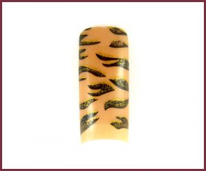 Decorative Nail Tips - Half Well - Zebra Pattern Black/Gold/Beig