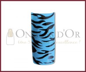 Decorative Nail Tips - Half Well - Zebra Pattern Black/Light Blu
